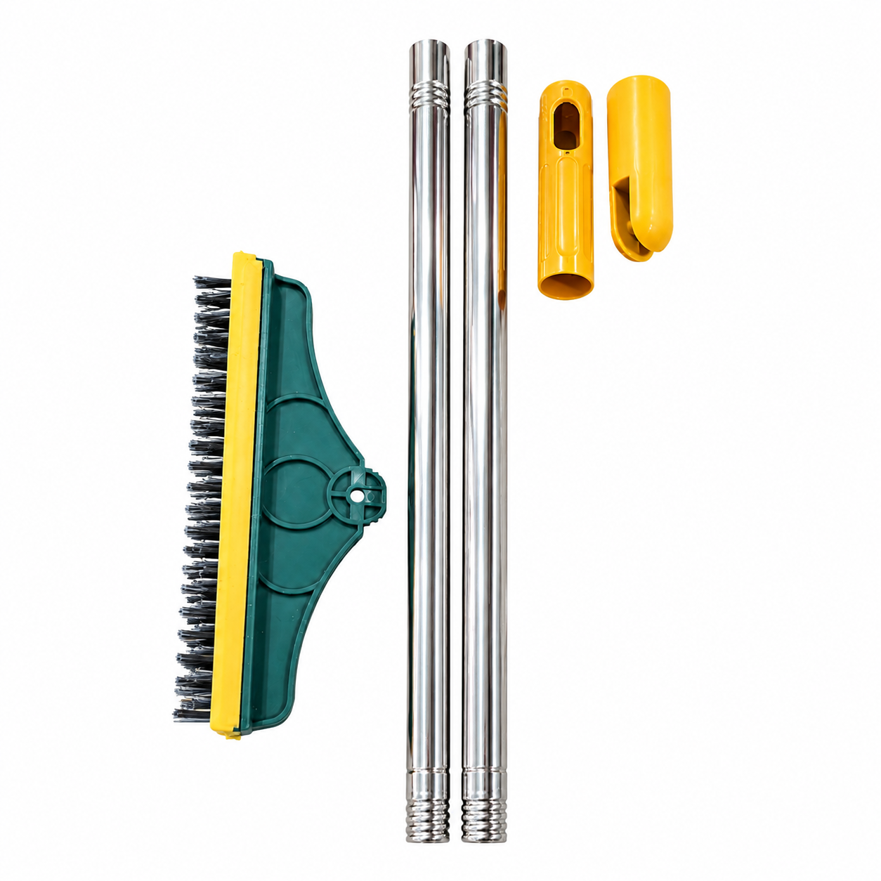 2-in-1 floor scrub brush and squeegee with long handle for bathroom and tile cleaning
