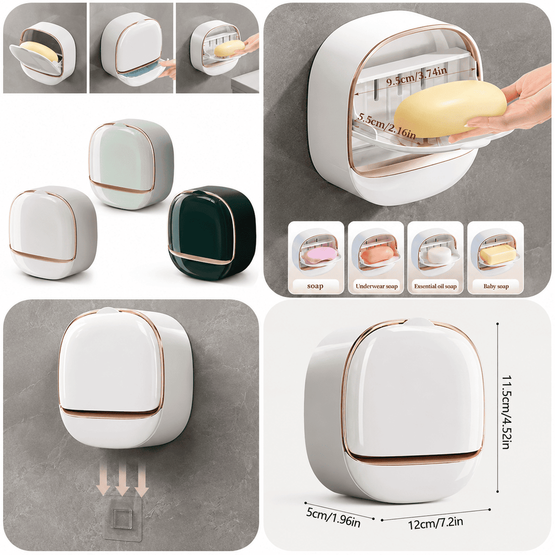 Luxury Wall Mounted Soap Holder with Drain Tray | Self Adhesive Soap Dish