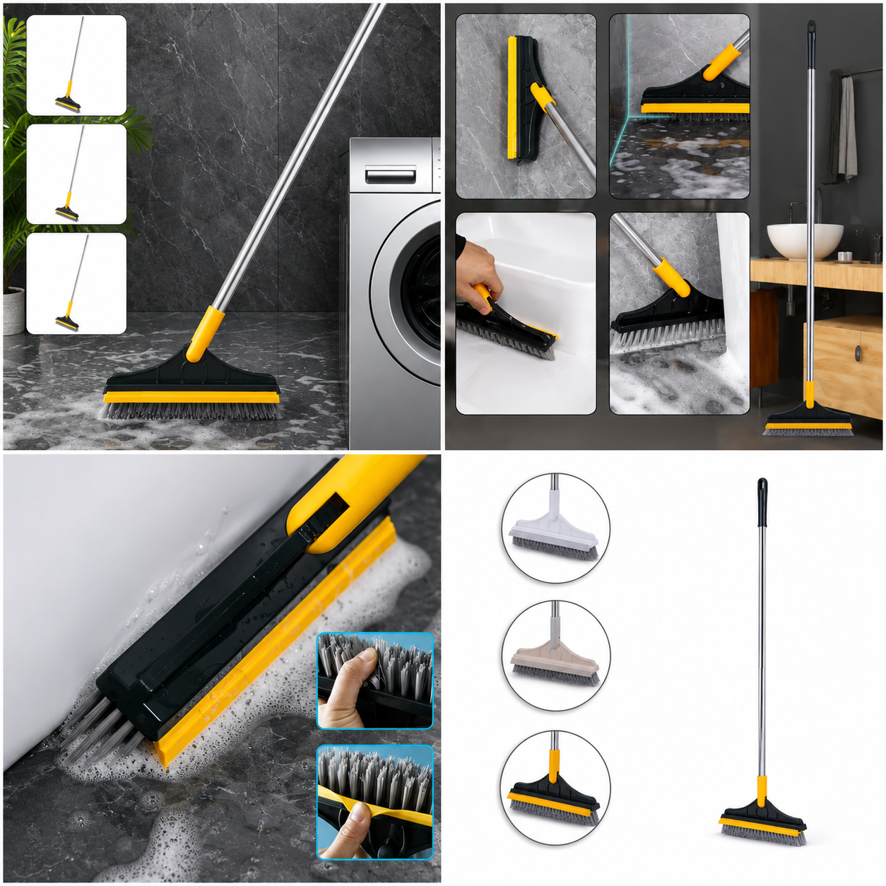 floor cleaning brush, bathroom scrubber, floor squeegee, tile cleaning brush, long handle cleaning brush, 2 in 1 cleaning brush
