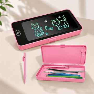 Kids pencil box with LCD writing tablet and stylus for writing and drawing