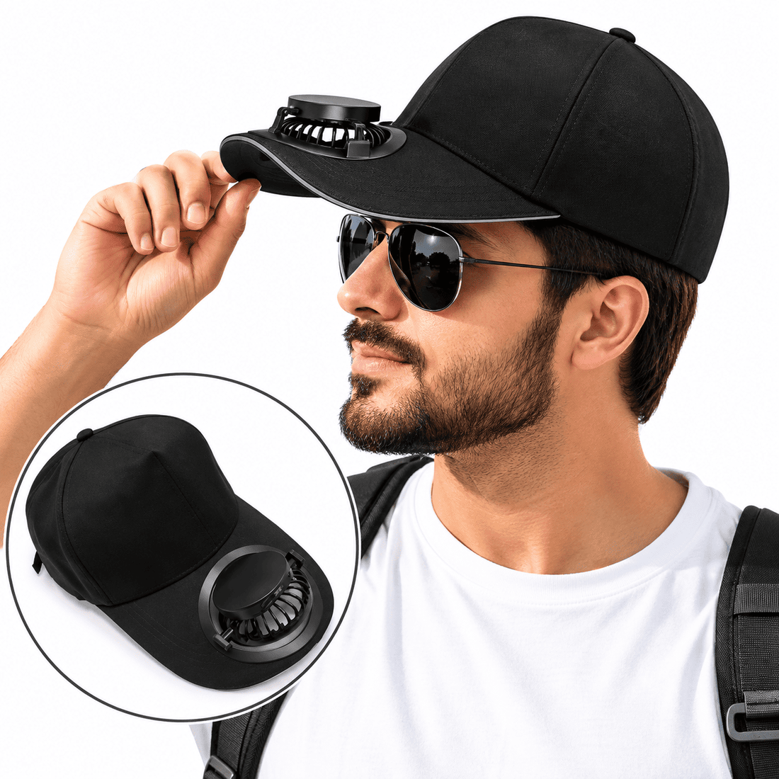 Solar powered fan cap with 3-speed cooling fan in white red and black