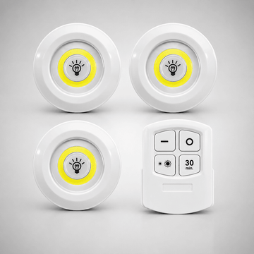 3 pack wireless tap LED lights with remote control for cabinets and wardrobes