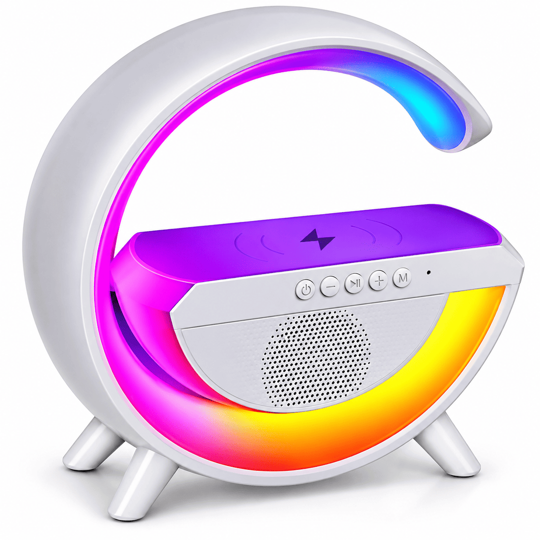 4 in 1 Wireless Charging Lamp with Alarm Clock & Bluetooth Speaker | RGB Bedside Night Light