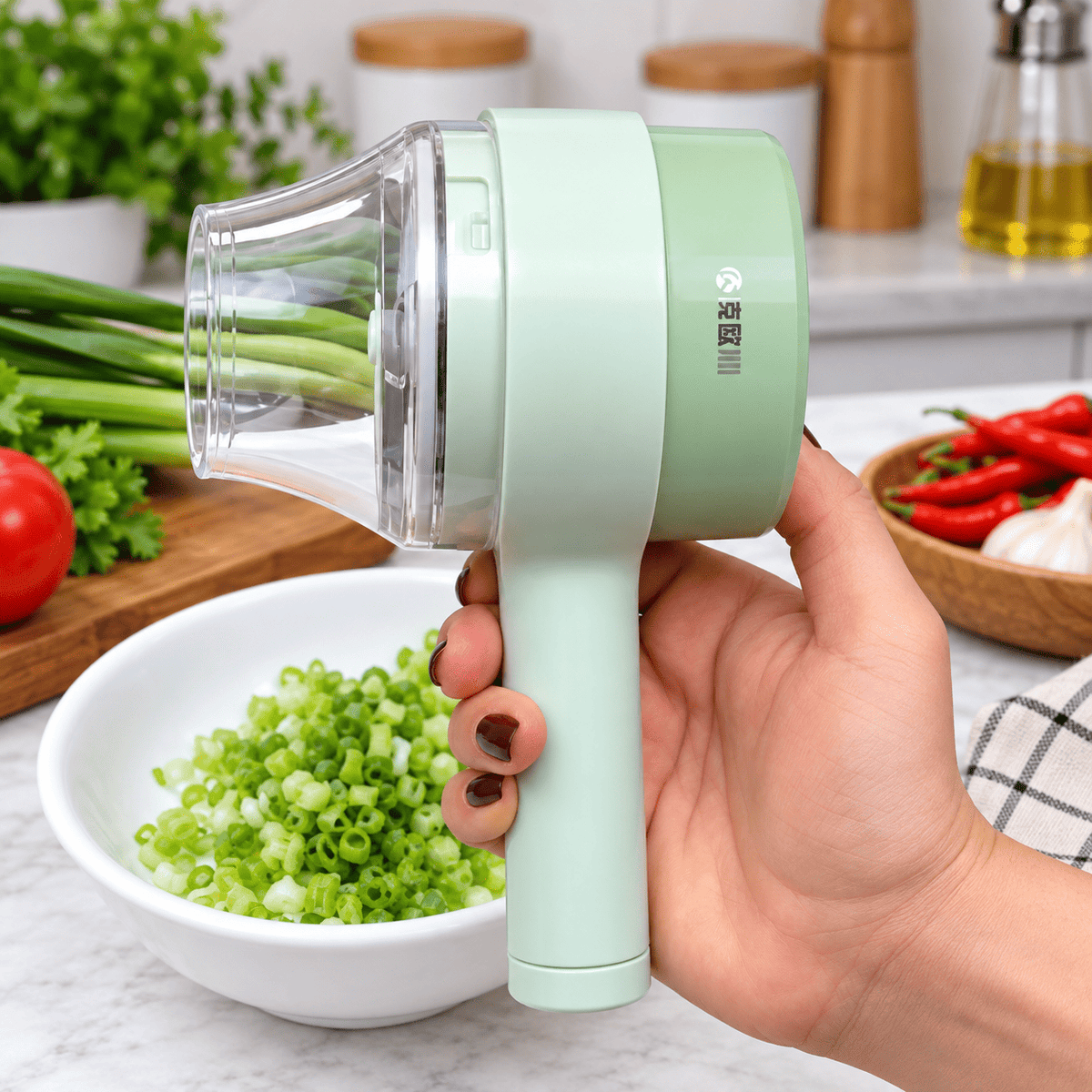 Mini electric food chopper with stainless steel chopping blade