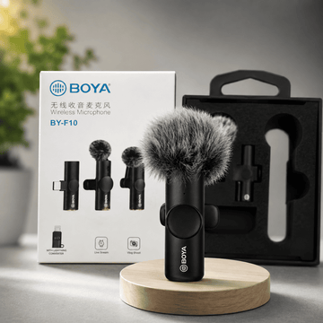 BOYA BY F10 Wireless Lavalier Microphone 2.4GHz Noise Cancelling Mic for Android & USB C Devices