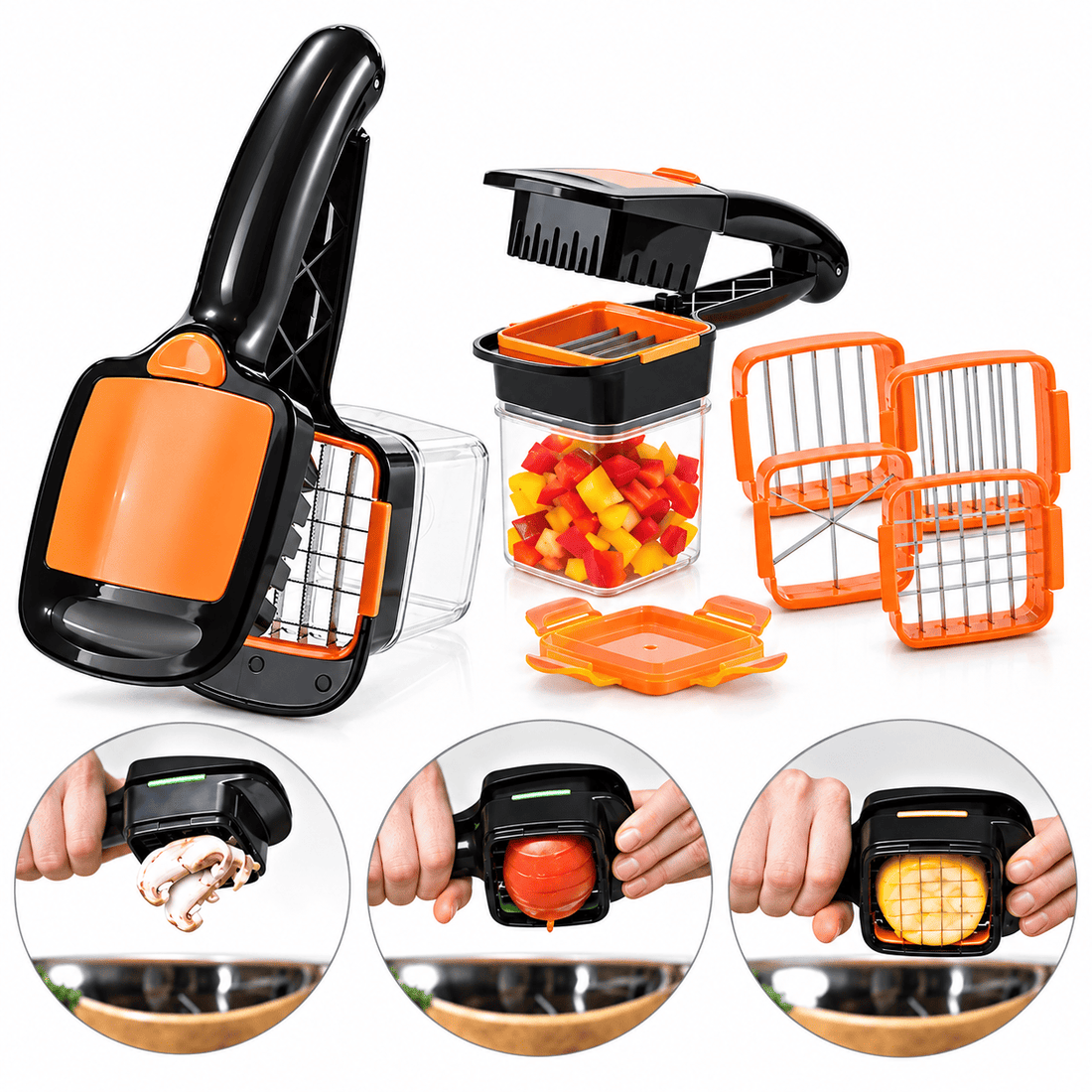 5-in-1 vegetable chopper slicer and grater for kitchen food preparation