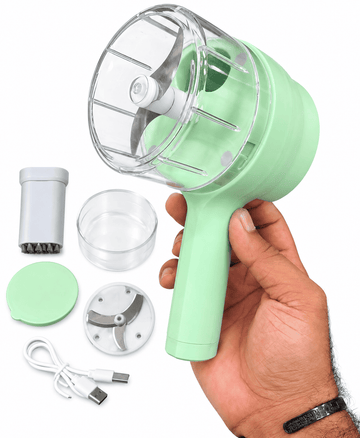 Rechargeable electric food chopper with chopping blade, container and USB charging cable