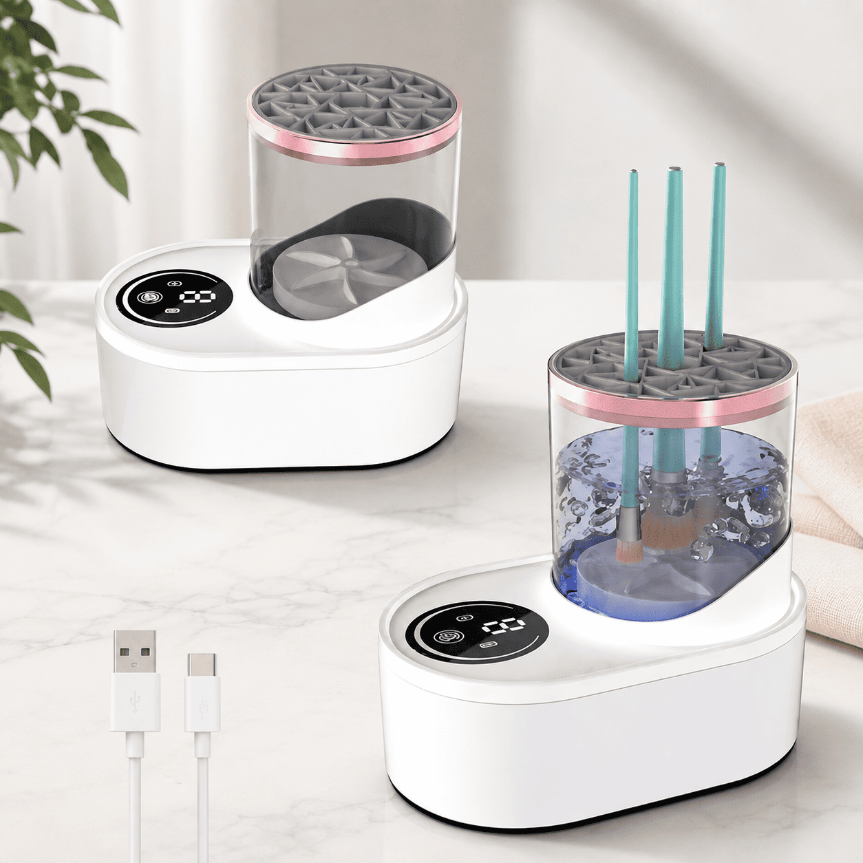 3-in-1 automatic electric makeup brush cleaner machine with drying stand