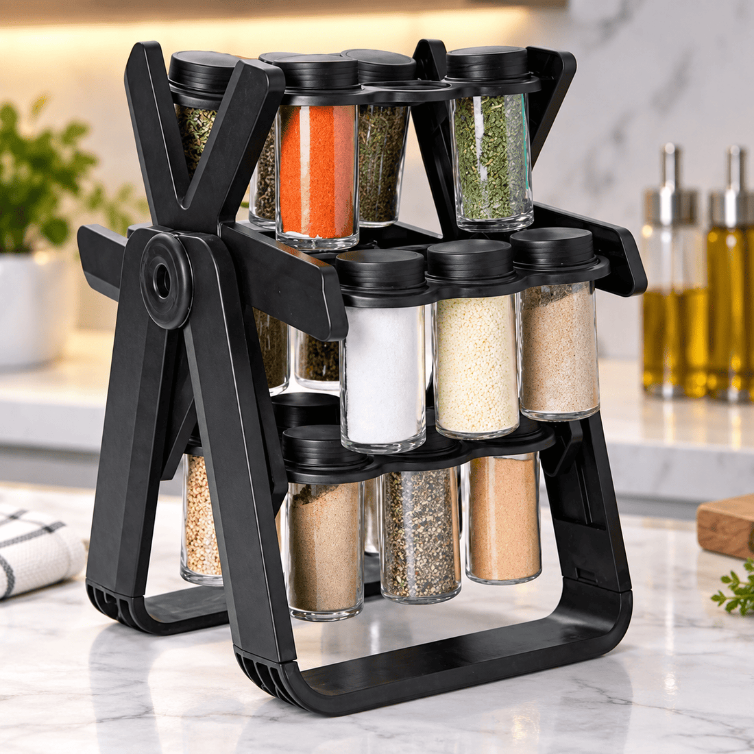 18 Jar Rotating Spice Rack 360 Kitchen Spice Organizer | Masala Jar Storage Stand